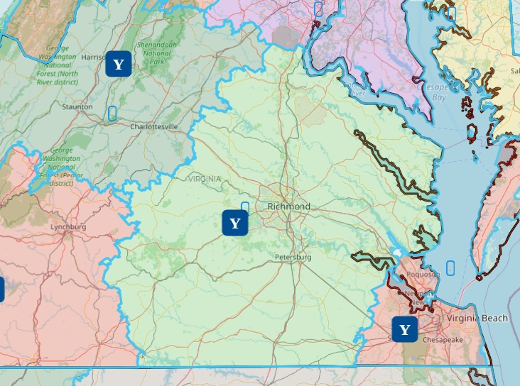 Yale Club of Richmond boundaries shown on map